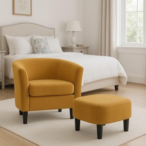 Aukfa Velvet Accent Chair with Ottoman, Modern Barrel Chair Armchair for Living Room, Bedroom - 1 of 4
