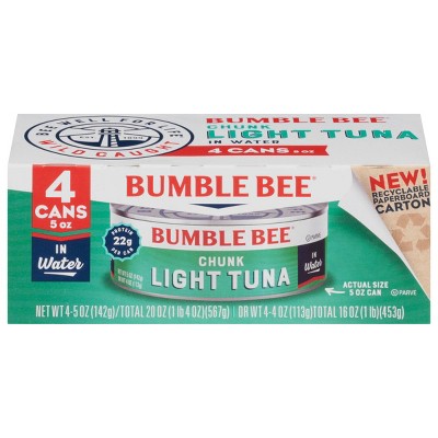 Bumble Bee Chunk Light Tuna in Water - 5oz/4ct