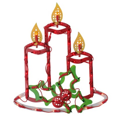 Northlight Lighted Candles with Holly and Berry Christmas Window Silhouette - 16.5 Inch