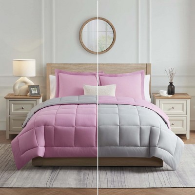 Twin Reversible Pink and Gray Microfiber Duvet