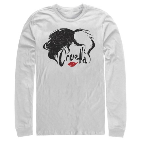 Men s Cruella Red Lips Logo Long Sleeve Shirt White 2X Large