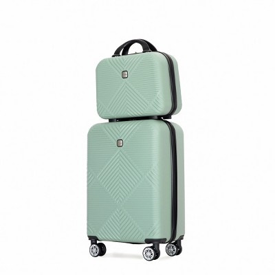 2 Piece Luggage Set,14"+20" ABS Lightweight Suitcase,20 Inch Spinner Wheel Luggage,14 Inch Makeup Box,Carry On Suitcase-Cuddlewood