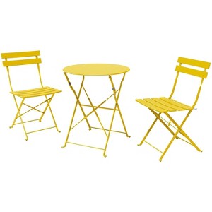 DOMETOUR 3 Piece Premium Steel Patio Bistro Set, Outdoor Furniture Sets Folding Table and Chairs, Portable Patio Set - 1 of 4