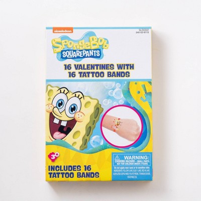 Paper Magic 16ct Temporary Tattoo Bands SpongeBob Squarepants Valentine's Day Exchange Cards