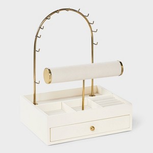 Arched Necklace and Bracelet Standing Drawer Organizer Jewelry Box - A New Day™ Gold/Cream - 1 of 2