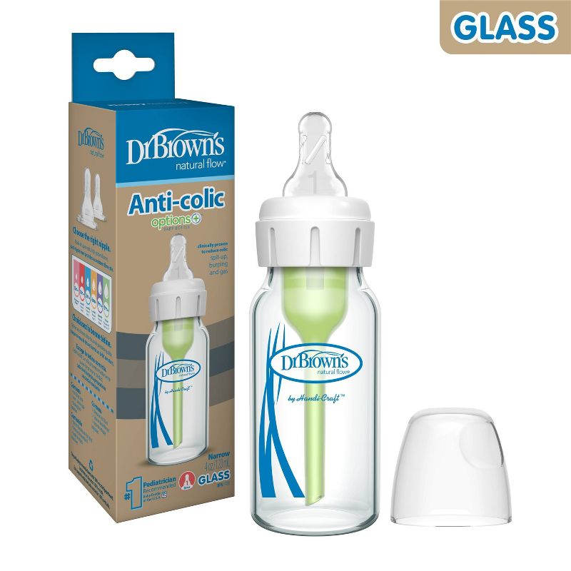 Dr. Brown&#39;s 4oz Anti-Colic Options+ Narrow Glass Baby Bottle with Level 1 Slow Flow Nipple - 0m+, 4 of 21