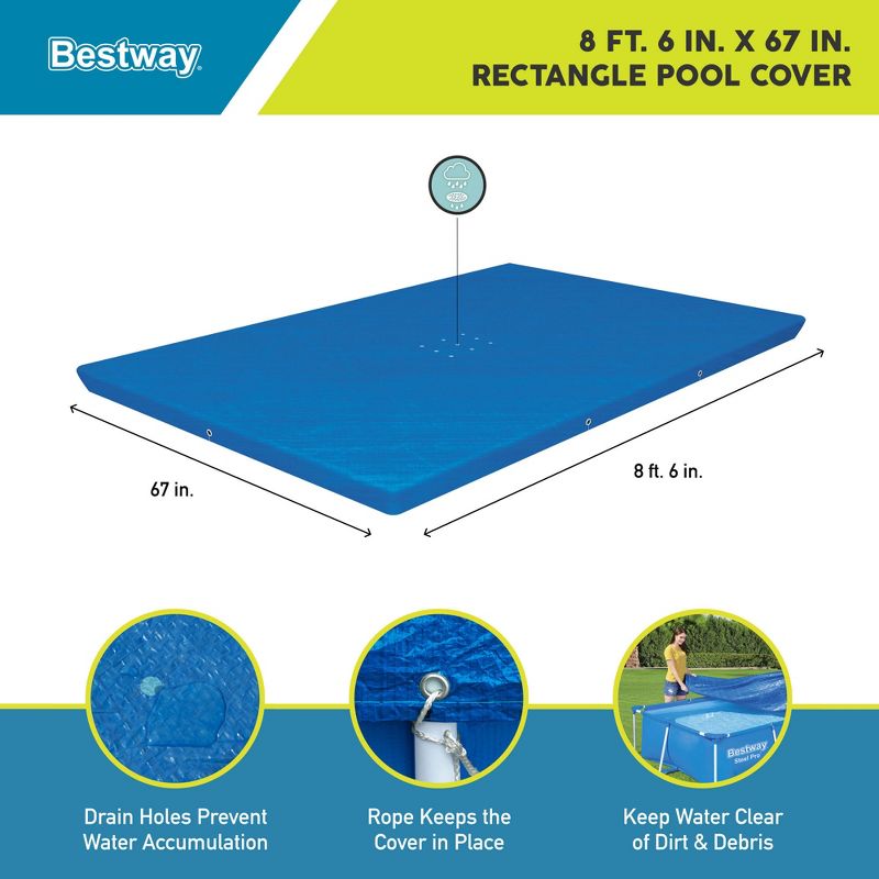 Bestway Flowclear Pro Rectangular UV Resistant Polyethylene Above Ground Swimming Pool Cover with Ropes (Pool Not Included), 3 of 10