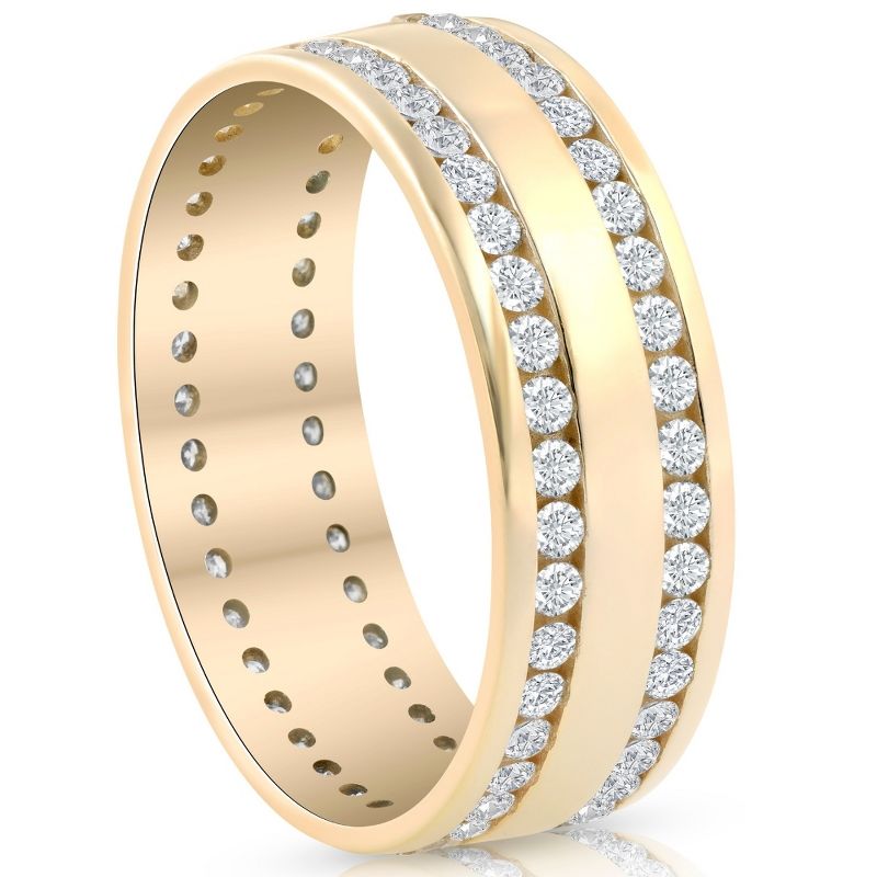 Pompeii3 Mens 1 3/8Ct Diamond Eternity Ring 10k Yellow Gold Double Row High Polished, 2 of 4