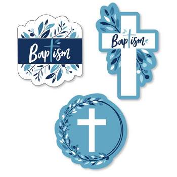 Big Dot of Happiness Baptism Blue Elegant Cross - DIY Shaped Boy Religious Party Cut-Outs - 24 Count