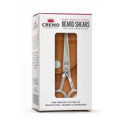 Cremo Beard and Mustache Stainless Steel Shears With Synthetic Leather Carrying Case And Comb For Precise Facial Hair Trimming