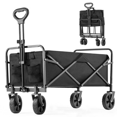 JIONJOY 3 cu. ft. Wagon Cart 330 lbs. Collapsible Folding Cart Steel Utility Garden Cart with Wheels for Camping