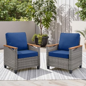 Outdoor Wicker Patio Seating Set All Weather PE Rattan Conversation Set with Cushion - 1 of 4