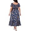 Agnes Orinda Women's Plus Size Floral Tie Notched Neck Puff Short Sleeve Side Slit A Line Maxi Dress - 4 of 4