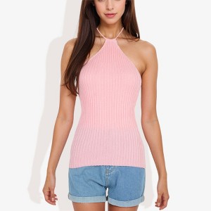 Anna-Kaci Women's Halter Neck Knit Tank Top with Ribbed Design and Stretchy Fit for Casual Summer Wear - 1 of 4