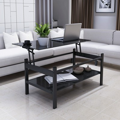 GlasFlength Living Room Modern Minimalist End Tables, Stylish and Fashion, Space Saving for Small Homes Spaces, Black,37.8”*17.72”*21.26"