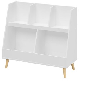 Vynxaria Kids Bookshelf and Toy Organizer, 5 Cubbies Wooden Open Bookcase, 2-Tier Storage Display for Playroom, Bedroom & Nursery (White) - 1 of 4