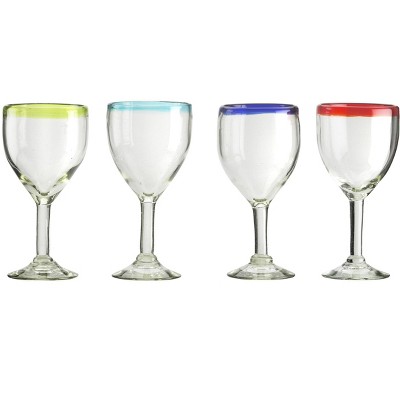 Amici Home Authentic Mexican Handmade Baja Goblet Glass, 12oz, Assorted Set of 4