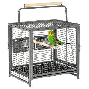 ORRD 19" Travel Bird Cage Carrier with Perch - Portable Parrot Cage for Cockatiels, Conures, African Greys, Black - 1 of 4
