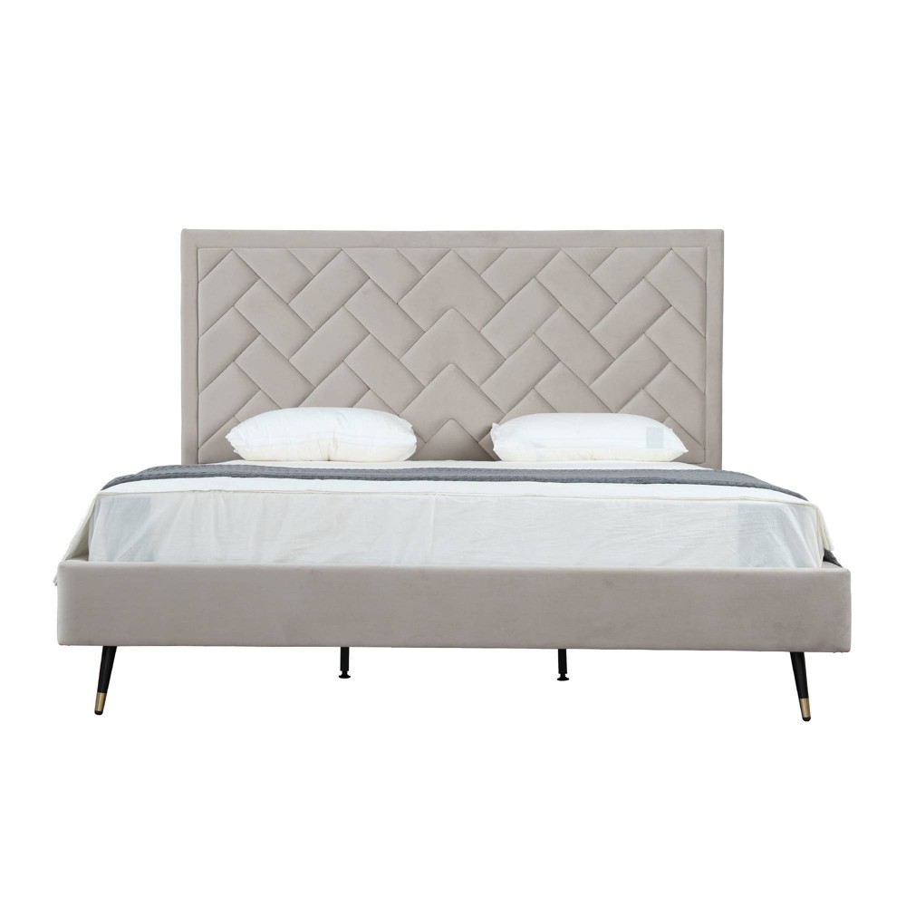 Photos - Wardrobe Manhattan Comfort King Crosby Modern Velvet Upholstered Bed Greige