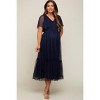 Pinkblush Navy Blue Dotted Tulle Smocked Maternity Midi Dress - 4 of 4