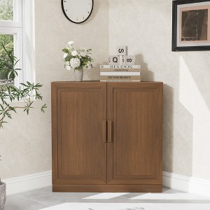 Wooakway Trapezoidal Corner Cabinet with Doors Decorative Storage Cabinet Freestanding Wood Shelf for Multi-Room Natural Wood/Black/Light Walnut/White - 1 of 4