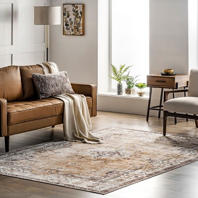 Elegant Light Pink Medallion 4' x 6' Washable Synthetic Rug