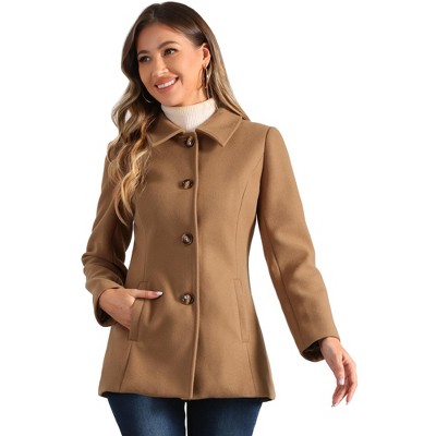 INSPIRE CHIC Women's Work Office Winter Overcoat Single Breasted Point Collar Pea Coat