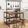 Kitchen Island with Storage Shelfs, Bakers Rack, 3 Tier Microwave Stand Shelf with 5 Hooks,Large Coffee Bar Table for Kitchen Dining Room Living Room - 2 of 4