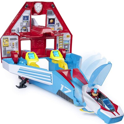 Paw Patrol 6053097 Super Paws 2 in 1 Deluxe Transforming Mighty Pups Jet Command Center with Lights and Sounds and Exclusive Ryder Figure, Multicolor