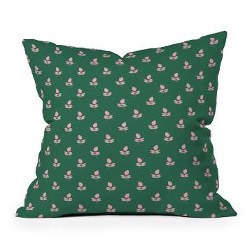 Maritza Lisa Retro Pink Leaf Pattern Square Throw Pillow Green - Deny Designs