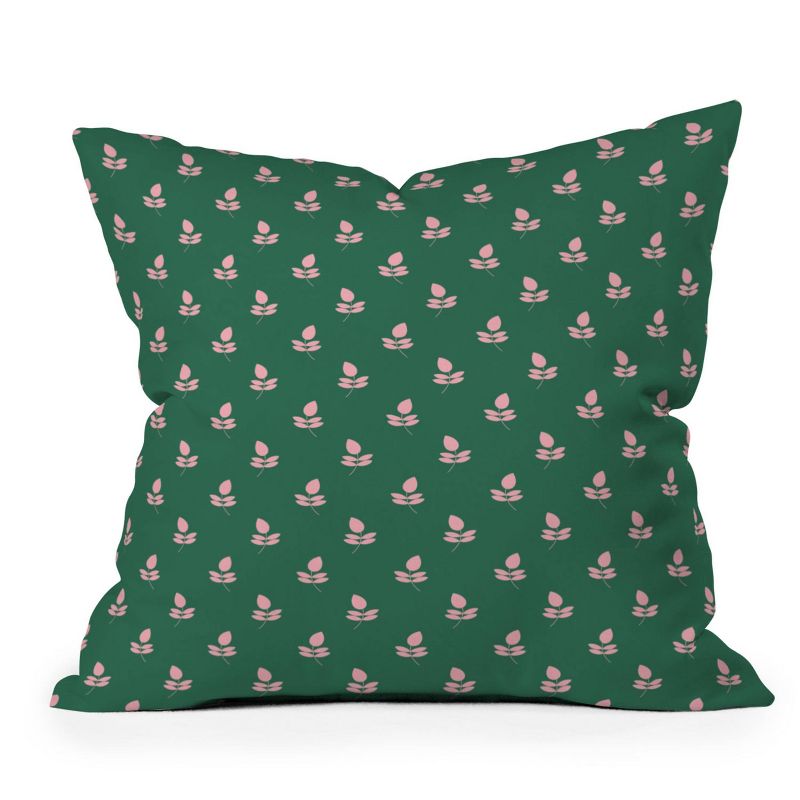 Maritza Lisa Retro Pink Leaf Pattern Square Throw Pillow Green - Deny Designs, 1 of 7
