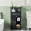 Freestanding Bathroom Cabinet Black Flip Glass Drawer 2 Doors Adjustable Shelf Open Storage Bathroom Living Room Hallway - 2 of 4