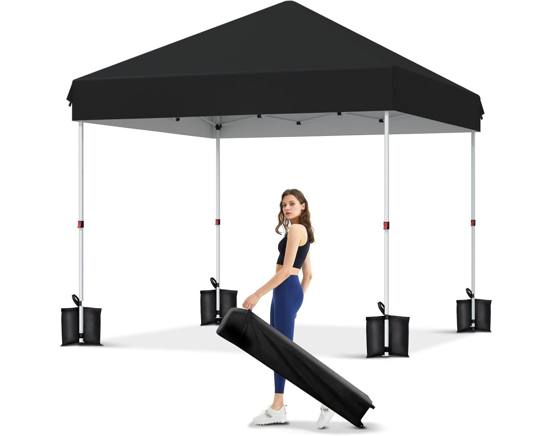 10x10 Pop Up Canopy Tent with One-Push Button Setup, Heavy Duty，with Wheeled Carry Bag, 3 Height Settings, 4 Weight Bags, Stakes & Guy Ropes