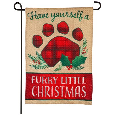 Evergreen Furry Little Christmas Garden Burlap Flag