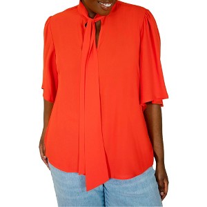 ELOQUII Women's Plus Size Bow Blouse With Flutter Sleeve - 1 of 4