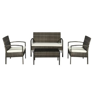Resenkos 4 Pieces Indoor Outdoor PE Wicker Conversation Set, Outdoor Sectional Furniture, PE Rattan, - 1 of 4