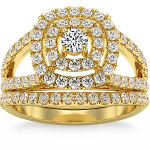 Pompeii3 1 3/4Ct Natural Diamond Cushion Halo Engagement Wedding Ring Set in 10k Gold - 1 of 4