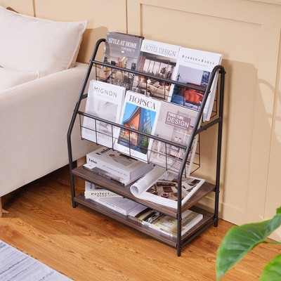 VECELO Small Bookshelf with Metal Frame for Small Spaces, Free Standing