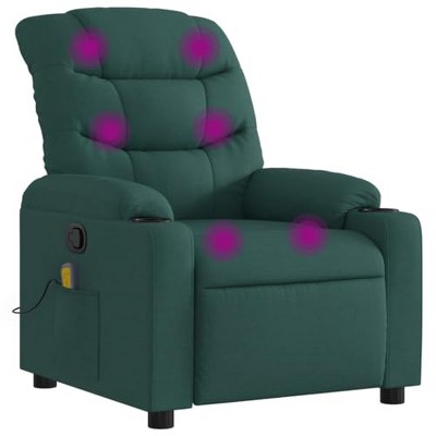 vidaXL Dark Green Fabric Massage Recliner Chair - Manual Reclining Armchair with 6-Point Vibration