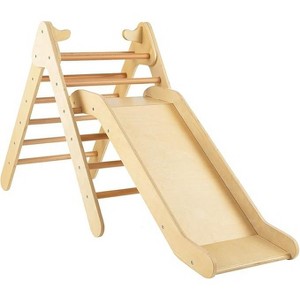 Costzon Wooden Climbing Toys for Toddlers, 2-in-1 Montessori Triangle Climber with Adjustable Slide Ramp, Indoor Multicolor Play Gym Set - 1 of 4