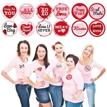 Big Dot of Happiness Conversation Hearts - Valentine's Day Party Funny Name Tags - Party Badges Sticker Set of 12