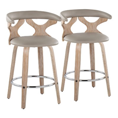 Set of 2 Gardenia Counter Height Barstools White Wash/Light Gray - LumiSource: Swivel, Upholstered, Wood Frame