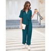 Women's Pleated 2 Piece Outfits Set Summer Long Sleeve Shirt Wide Leg Pants Sets Casual Streetwear - 2 of 4