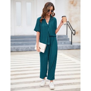 Coolmee Women's Lounge Sets 2 Piece Long Sleeve Crop Top and Wide Leg Pants Casual Loungewear Pajamas Set - 1 of 4