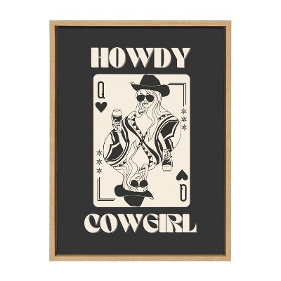 Howdy Cowgirl Queen Black and Beige Canvas Print with Natural Frame