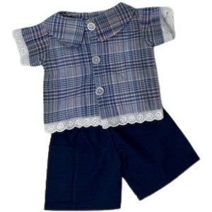 Doll Clothes Supertore Handmade Blue Plaid Lace-Trim Blouse & Cargo Shorts for 18 inch Girl Dolls - 1 of 4