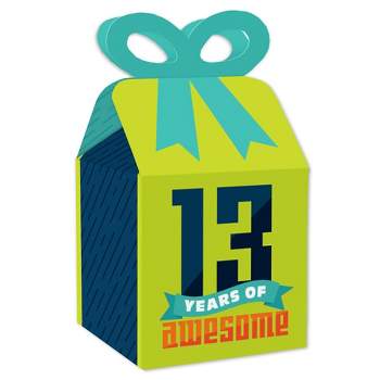 Big Dot of Happiness Boy 13th Birthday - Square Favor Gift Boxes - Official Teenager Birthday Party Bow Boxes - Set of 12