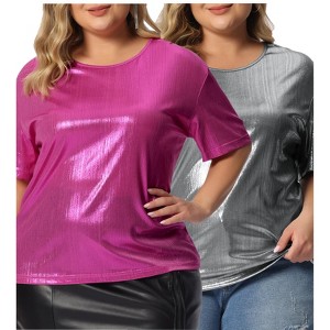 Agnes Orinda Women's Plus Size Metallic Holographic Concert Carnival Party Packs Blouses - 1 of 4