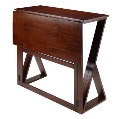 Walnut Drop Leaf Table with 2 Black Faux Leather Stools