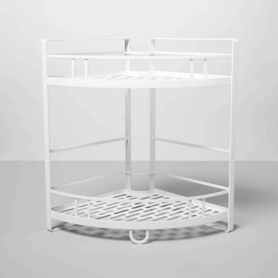 Punched Metal 2-Tier Corner Shelf White - Brightroom&#8482;